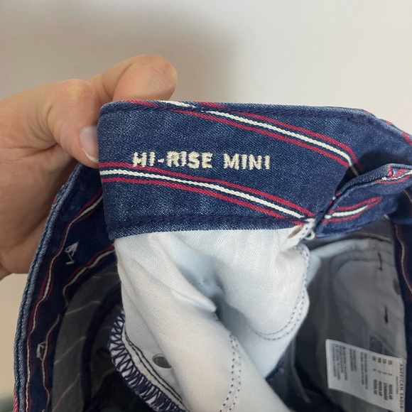 American Eagle AEO Retro Pinstripe Super Stretch Hi Rise Denim Mini Skirt Size 2 - Picture 5 of 6